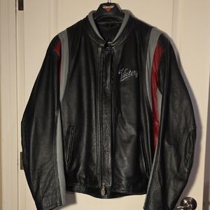 Victory Men's Black and Red Leather Jacket